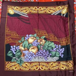 Vintage Signature Echo Fruit Basket Silk Scarf